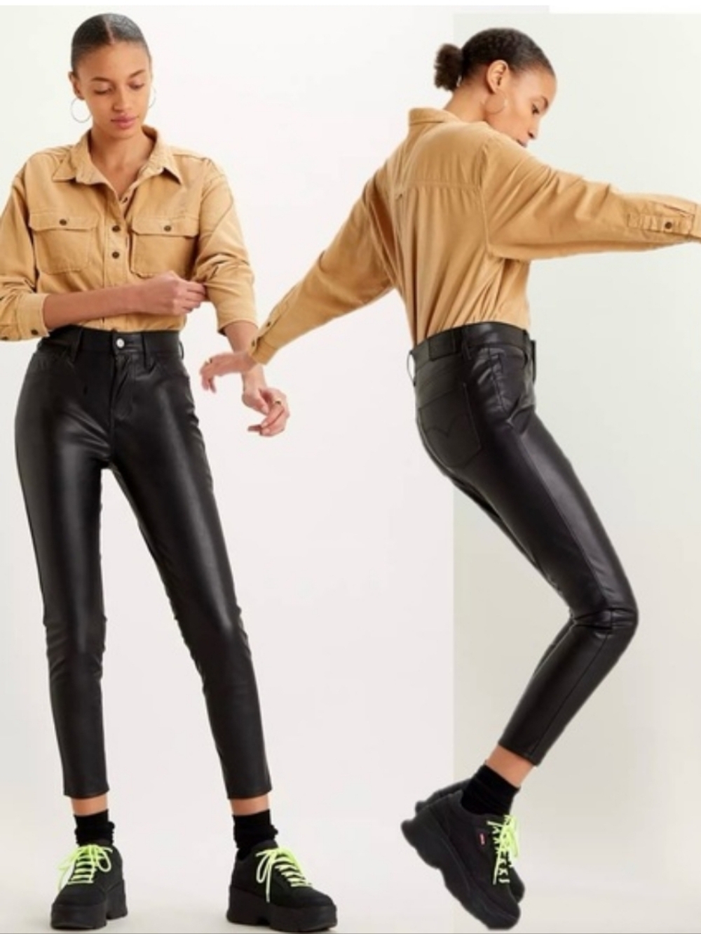 Levi's 724 Premium High Rise Straight Faux Leather Pants in Black 29x32 NWOT